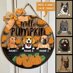 Fall Welcome Door Signs, Fall Gifts For Dog Lovers, Hello Pumpkin Custom Wooden Signs , Dog Mom Gifts