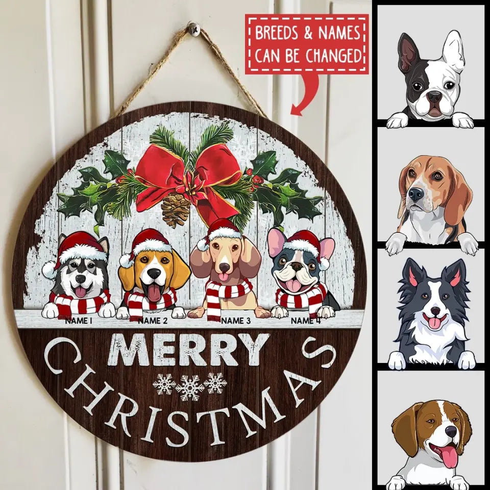 Christmas Door Decorations, Gifts For Pet Lovers, Merry Christmas White Wood Wall Welcome Door Signs , Dog Mom Gifts