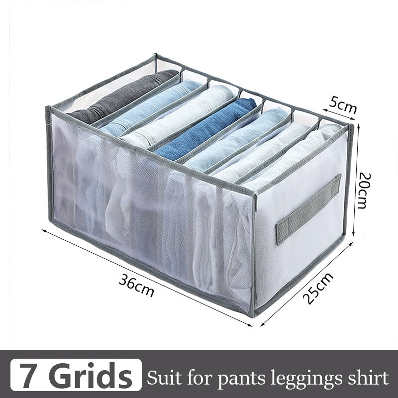 7 Grids Jeans Storage Box Closet Wardrobe Clothes Compartment Boxes Drawer Jeans Socks Separation Organizer Pants Storage