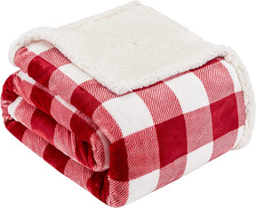 Sherpa Red and Black Buffalo Plaid Christmas Throw Blanket Fuzzy Fluffy Soft Cozy Blanket