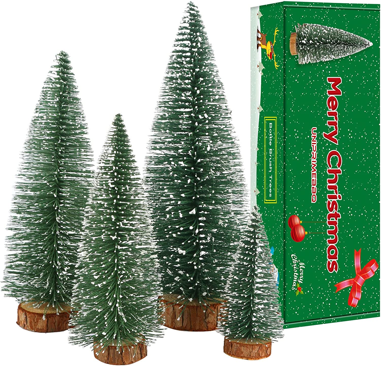 4pcs Mini Christmas Tree Small Pine Tree with Wooden Bases for Xmas Holiday Party Home Tabletop Tree Decor