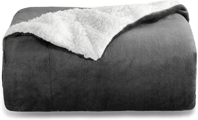 Sherpa Fleece Throw Blanket for Couch - Grey Thick Fuzzy Warm Soft Blankets and Throws for Sofa. 50x60 Inches