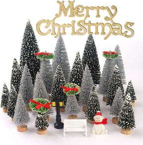 4pcs Mini Christmas Tree Small Pine Tree with Wooden Bases for Xmas Holiday Party Home Tabletop Tree Decor