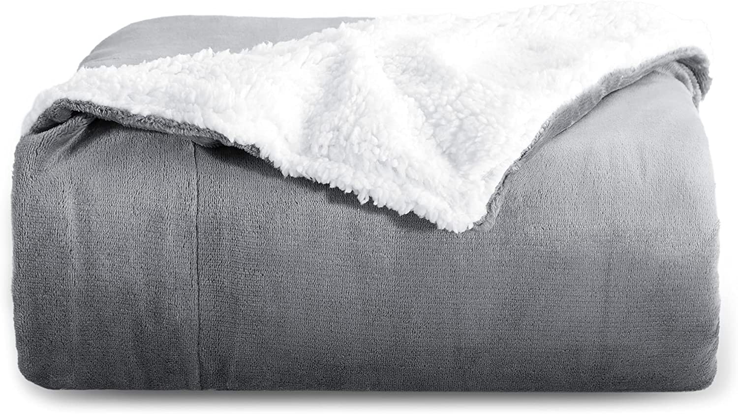 Sherpa Fleece Throw Blanket for Couch - Grey Thick Fuzzy Warm Soft Blankets and Throws for Sofa. 50x60 Inches