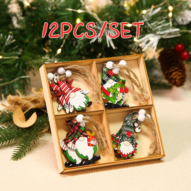 9/12pcs Cristmas Gnomes Wooden Pendants Christmas Decorations For Home Xmas Tree Christmas Ornaments Navidad Decor New Year Gift