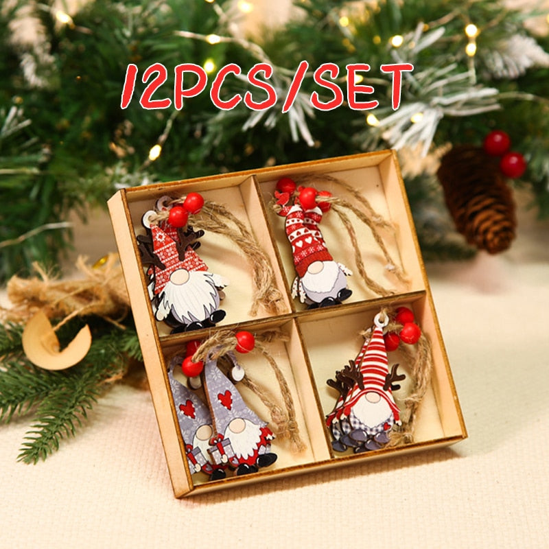 9/12pcs Cristmas Gnomes Wooden Pendants Christmas Decorations For Home Xmas Tree Christmas Ornaments Navidad Decor New Year Gift