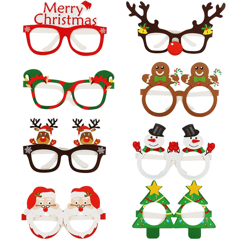 9pcs Cute Christmas Glasses Merry Christmas Party photos booth Flexibility to Fit All Sizes for Xmas New Year Party navidad Noel