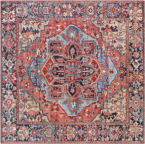 Manche Traditional Bright Red/Navy/Wheat/Ice Blue/Grass Green/Ivory Area Rug