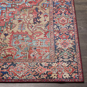 Manche Traditional Bright Red/Navy/Wheat/Ice Blue/Grass Green/Ivory Area Rug