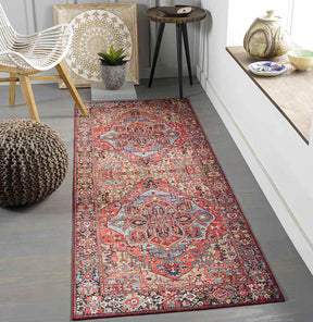 Manche Traditional Bright Red/Navy/Wheat/Ice Blue/Grass Green/Ivory Area Rug