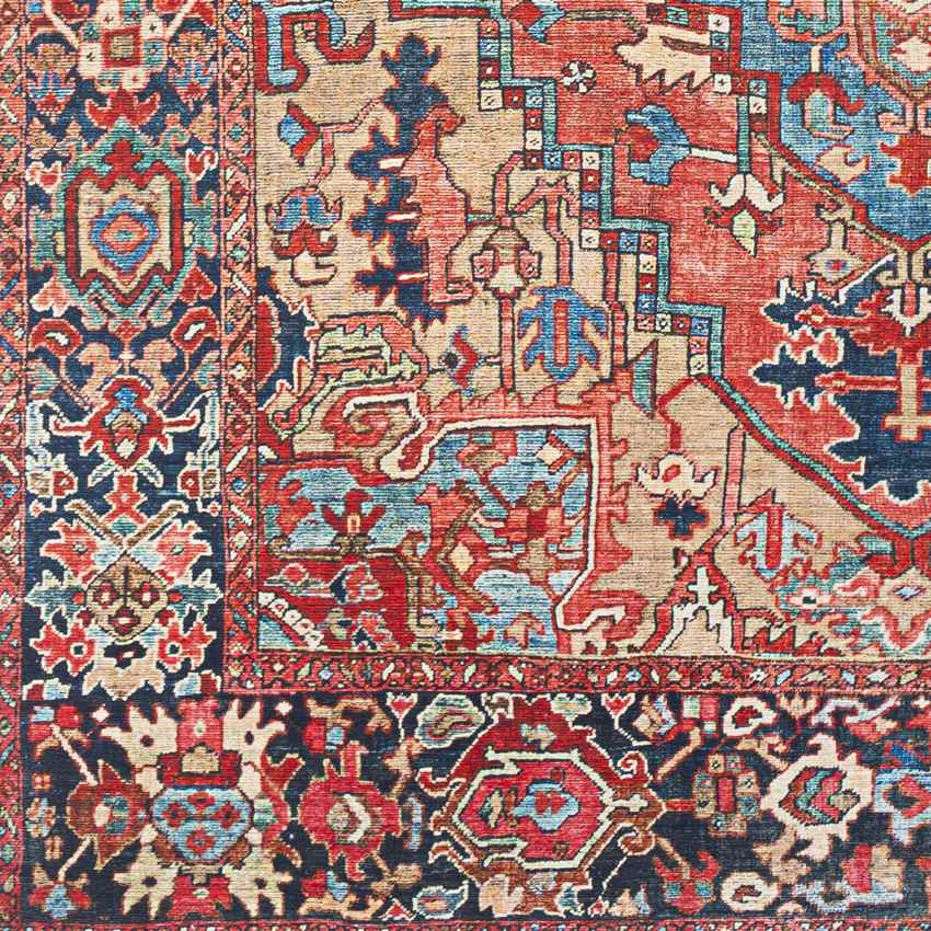 Manche Traditional Bright Red/Navy/Wheat/Ice Blue/Grass Green/Ivory Area Rug