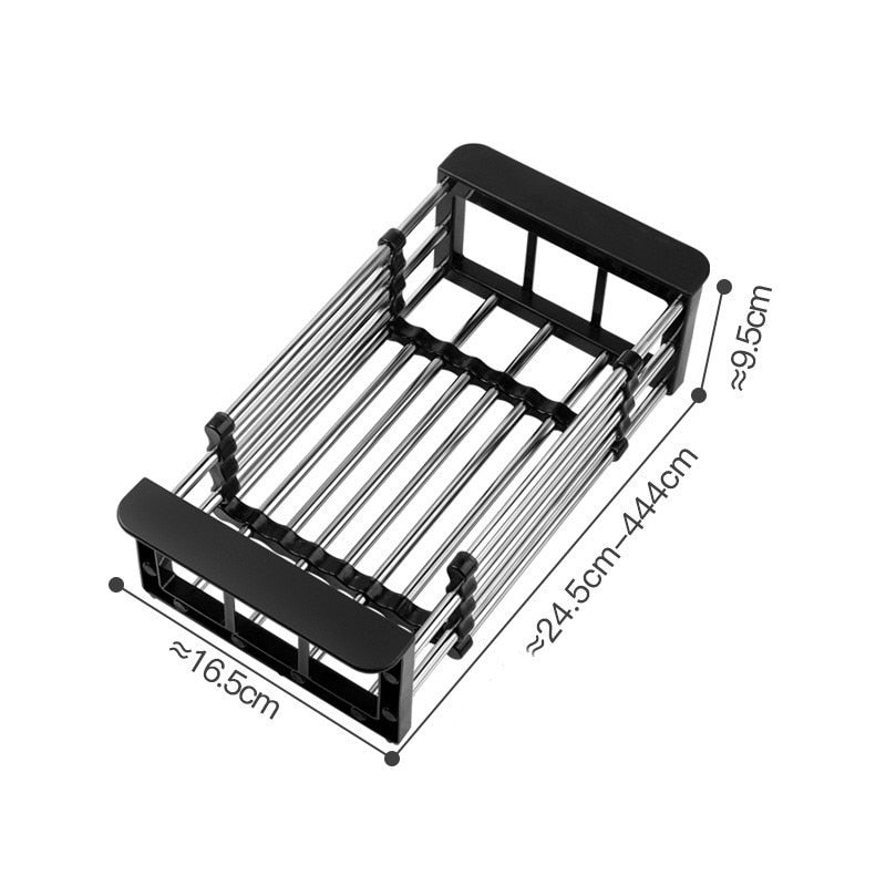 Adjustable Dish Drainer Stainless Steel Sink Drain Dish Rack Fruit Vegetable Drainer Kitchen Tableware Dish Drainer Rack Storage