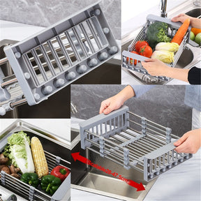 Adjustable Dish Drainer Stainless Steel Sink Drain Dish Rack Fruit Vegetable Drainer Kitchen Tableware Dish Drainer Rack Storage