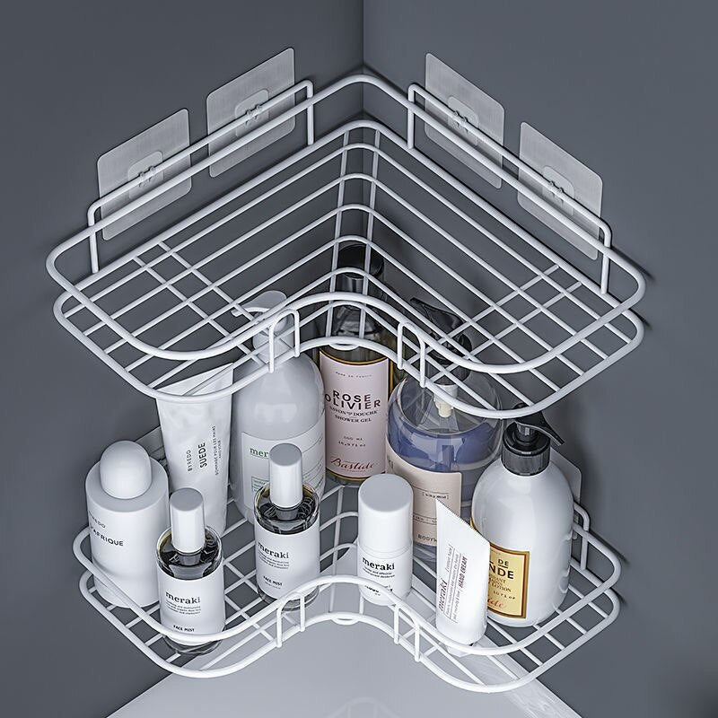 Bathroom kitchen Punch Corner Frame Shower Shelf Wrought Iron Shampoo Storage Rack Holder with Suction Cup bathroom accessories