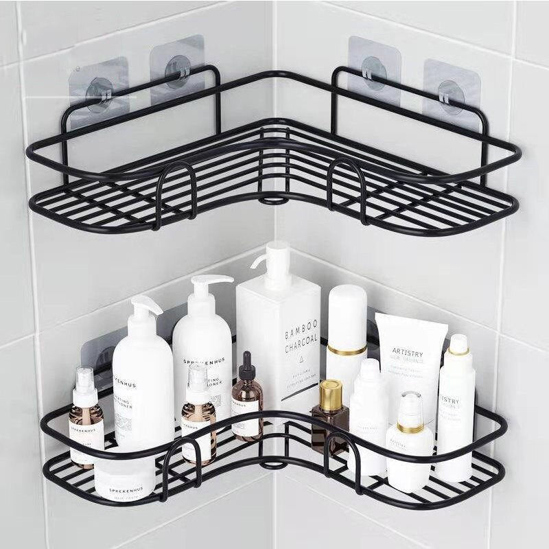 Bathroom kitchen Punch Corner Frame Shower Shelf Wrought Iron Shampoo Storage Rack Holder with Suction Cup bathroom accessories