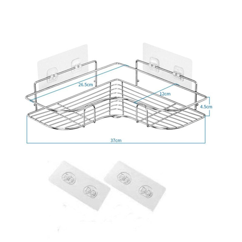 Bathroom kitchen Punch Corner Frame Shower Shelf Wrought Iron Shampoo Storage Rack Holder with Suction Cup bathroom accessories