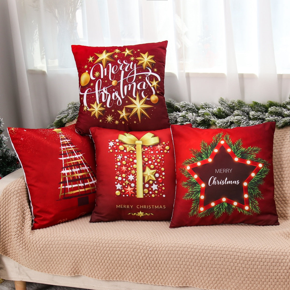 Christmas Cushion Cover Merry Christmas Decor For Home Santa Claus Christmas Ornament Xmas Gift Navidad 2022 Happy New Year 2023