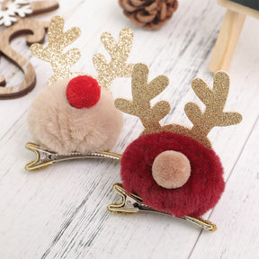 Christmas Hair Clips for Girls Festival Gift Hat Hairpin Cute Deer Pine Cones Ear Hairpins Adult Headwear Hair Accessories