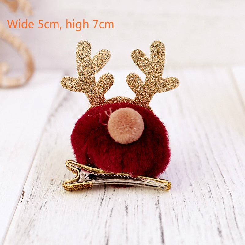 Christmas Hair Clips for Girls Festival Gift Hat Hairpin Cute Deer Pine Cones Ear Hairpins Adult Headwear Hair Accessories