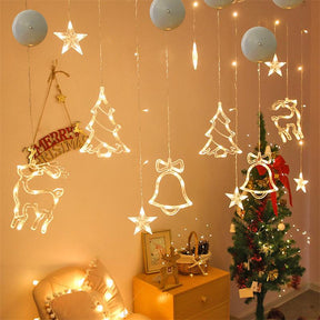Christmas LED Light Snowflake Santa Deer Hanging Sucker Lamp Window Ornaments Decoration for Home Navidad 2023 New Year Decor