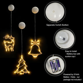 Christmas LED Light Snowflake Santa Deer Hanging Sucker Lamp Window Ornaments Decoration for Home Navidad 2023 New Year Decor