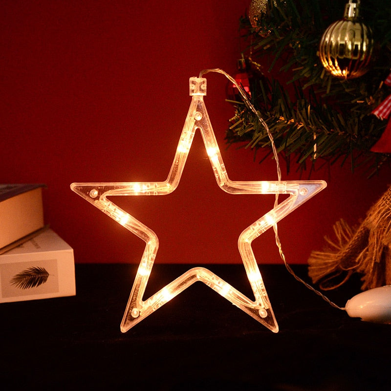 Christmas LED Light Snowflake Santa Deer Hanging Sucker Lamp Window Ornaments Decoration for Home Navidad 2023 New Year Decor