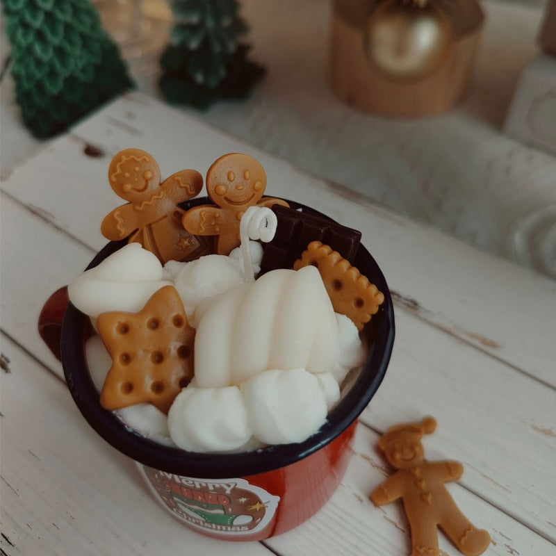 Christmas Scented Candle Creative Handmade Gingerbread Man Marshmallow Aromatherapy Ornament Gift Home Holiday Party Decoration