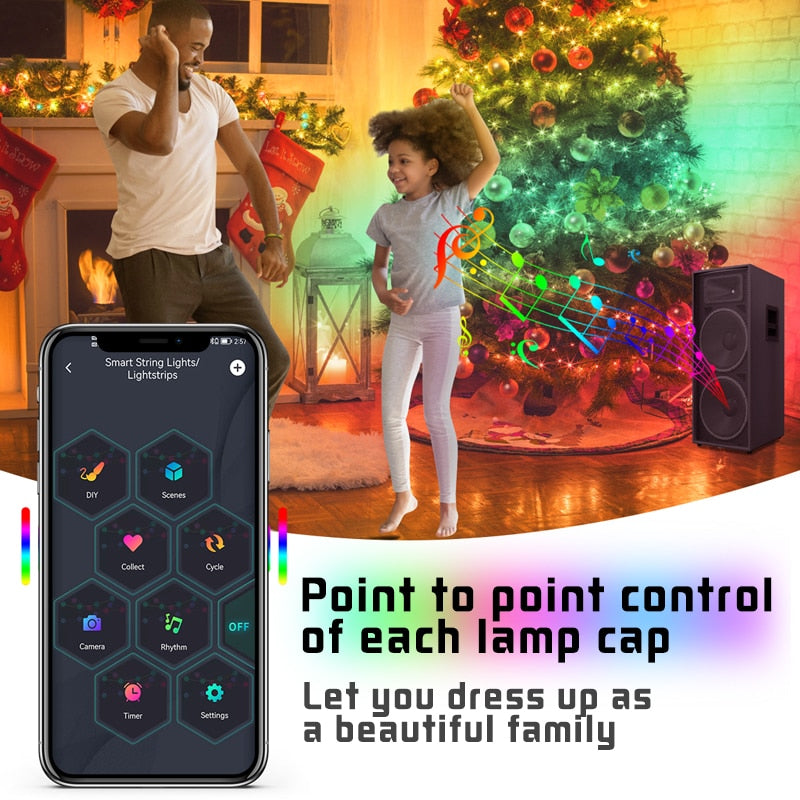 Christmas Tree RGB Lights Smart Bluetooth Control USB LED String Lamp Outdoor App Remote Control Garland Fairy Lights Decoration