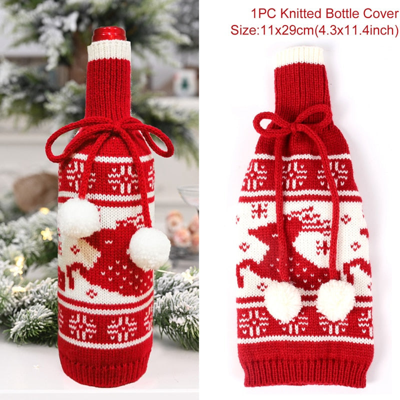 Christmas Wine Bottle Cover Merry Christmas Decorations For Home 2021 Natal Christmas Ornaments Xmas Gifts Happy New Year 2022