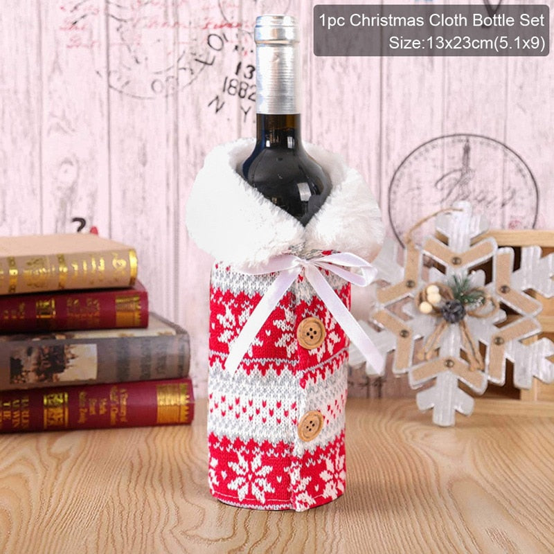 Christmas Wine Bottle Cover Merry Christmas Decorations For Home 2021 Natal Christmas Ornaments Xmas Gifts Happy New Year 2022