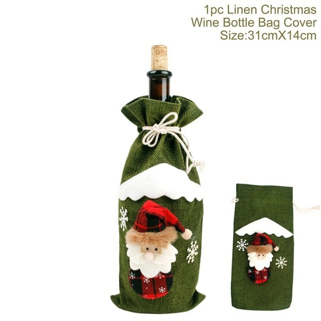 Christmas Wine Bottle Cover Merry Christmas Decorations For Home 2021 Natal Christmas Ornaments Xmas Gifts Happy New Year 2022