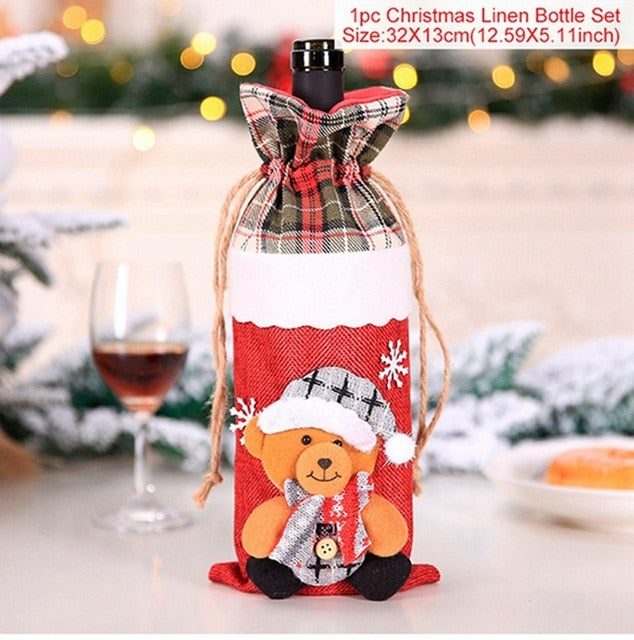 Christmas Wine Bottle Cover Merry Christmas Decorations For Home 2021 Natal Christmas Ornaments Xmas Gifts Happy New Year 2022