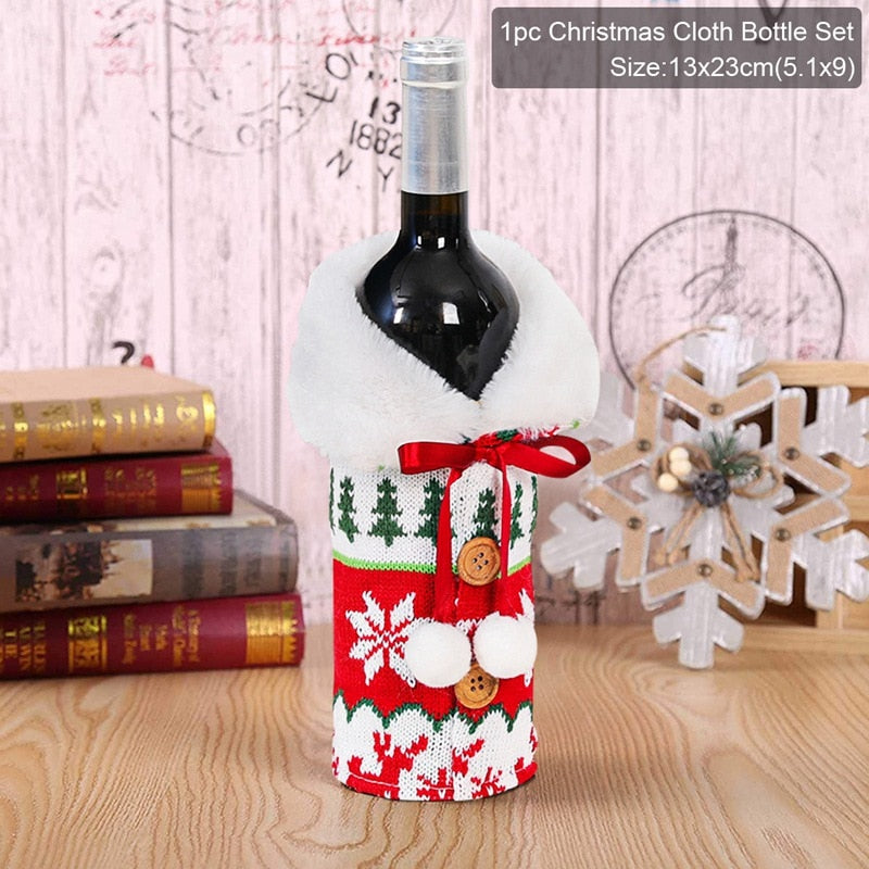 Christmas Wine Bottle Cover Merry Christmas Decorations For Home 2021 Natal Christmas Ornaments Xmas Gifts Happy New Year 2022