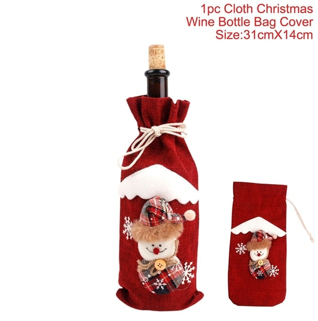 Christmas Wine Bottle Cover Merry Christmas Decorations For Home 2021 Natal Christmas Ornaments Xmas Gifts Happy New Year 2022