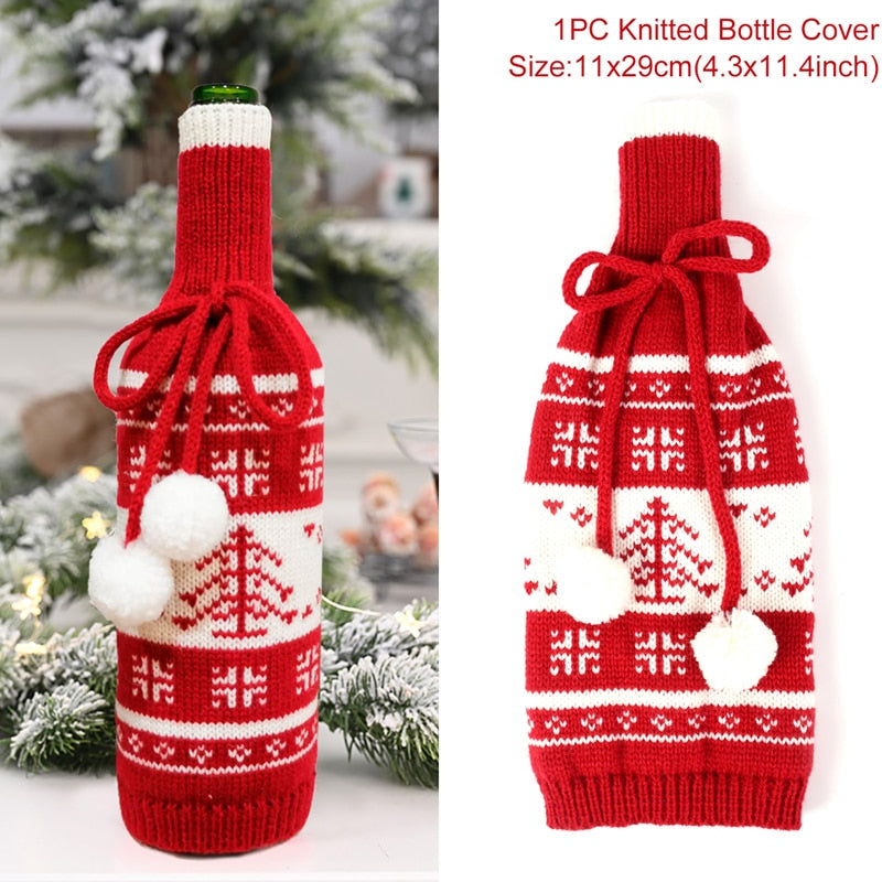 Christmas Wine Bottle Cover Merry Christmas Decorations For Home 2021 Natal Christmas Ornaments Xmas Gifts Happy New Year 2022