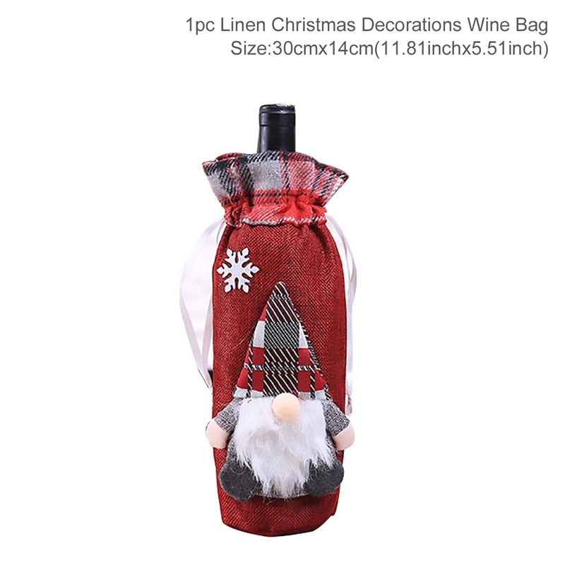 Christmas Wine Bottle Cover Merry Christmas Decorations For Home 2021 Natal Christmas Ornaments Xmas Gifts Happy New Year 2022