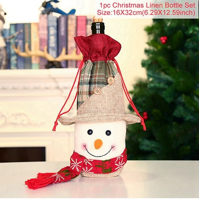 Christmas Wine Bottle Cover Merry Christmas Decorations For Home 2021 Natal Christmas Ornaments Xmas Gifts Happy New Year 2022