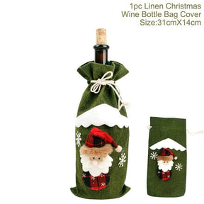 Christmas Wine Bottle Cover Merry Christmas Decorations For Home 2021 Natal Christmas Ornaments Xmas Gifts Happy New Year 2022