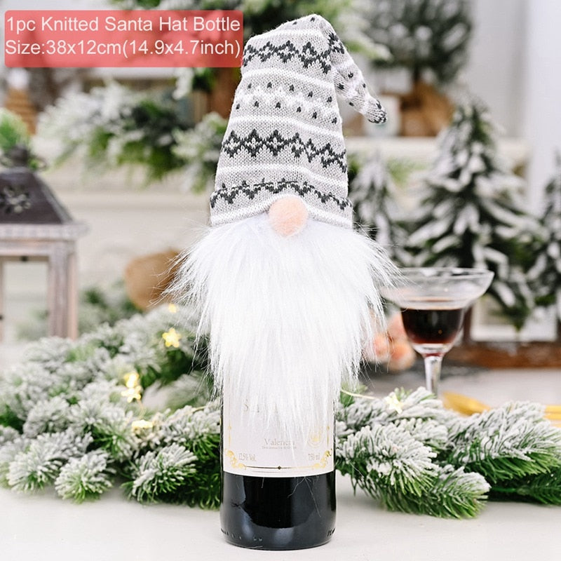 Christmas Wine Bottle Cover Merry Christmas Decorations For Home 2021 Natal Christmas Ornaments Xmas Gifts Happy New Year 2022