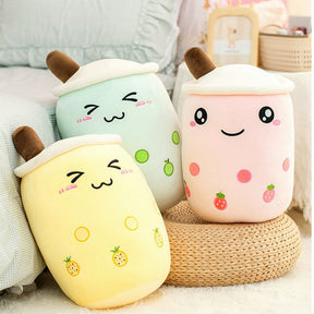 Cute Boba Milk Tea Plushie Toy Soft Stuffed Apple Pink Strawberry Taste Milk Tea Hug Pillow Balls Bubo Tea Cup Cushion