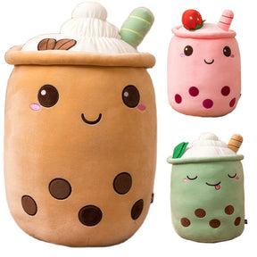 Cute Boba Milk Tea Plushie Toy Soft Stuffed Apple Pink Strawberry Taste Milk Tea Hug Pillow Balls Bubo Tea Cup Cushion