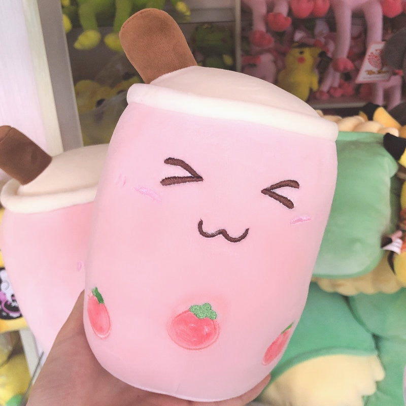 Cute Boba Milk Tea Plushie Toy Soft Stuffed Apple Pink Strawberry Taste Milk Tea Hug Pillow Balls Bubo Tea Cup Cushion