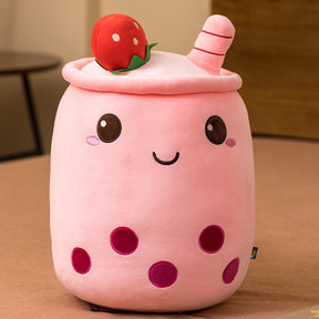 Cute Boba Milk Tea Plushie Toy Soft Stuffed Apple Pink Strawberry Taste Milk Tea Hug Pillow Balls Bubo Tea Cup Cushion