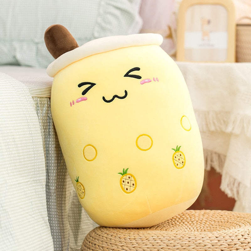 Cute Boba Milk Tea Plushie Toy Soft Stuffed Apple Pink Strawberry Taste Milk Tea Hug Pillow Balls Bubo Tea Cup Cushion