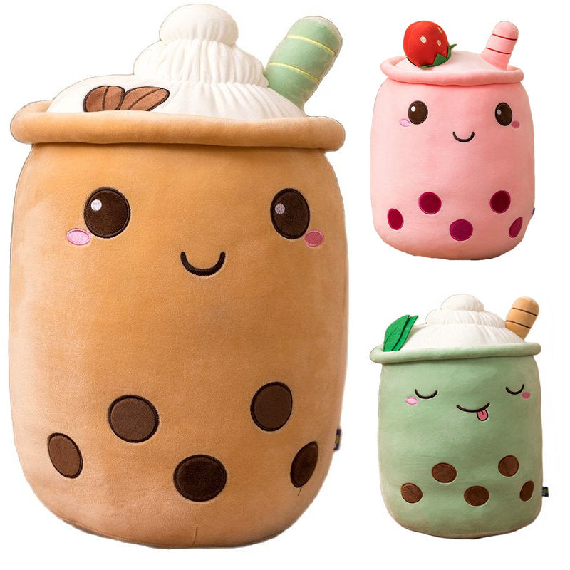 Cute Boba Milk Tea Plushie Toy Soft Stuffed Apple Pink Strawberry Taste Milk Tea Hug Pillow Balls Bubo Tea Cup Cushion