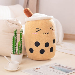 Cute Boba Milk Tea Plushie Toy Soft Stuffed Apple Pink Strawberry Taste Milk Tea Hug Pillow Balls Bubo Tea Cup Cushion