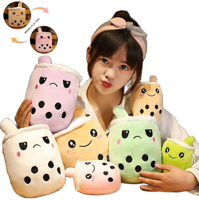 Cute Boba Milk Tea Plushie Toy Soft Stuffed Apple Pink Strawberry Taste Milk Tea Hug Pillow Balls Bubo Tea Cup Cushion