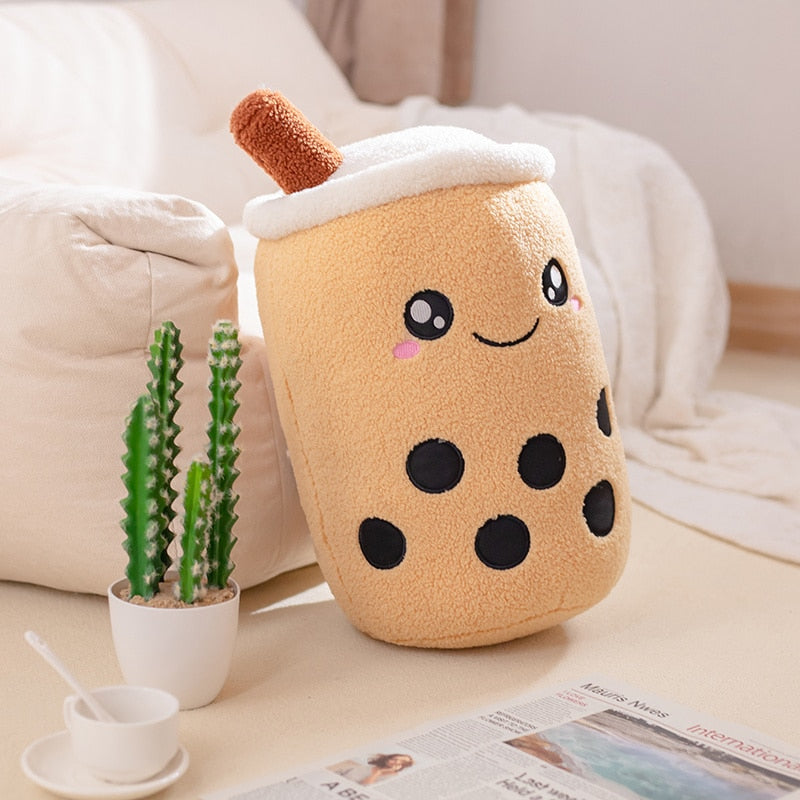 Cute Boba Milk Tea Plushie Toy Soft Stuffed Apple Pink Strawberry Taste Milk Tea Hug Pillow Balls Bubo Tea Cup Cushion