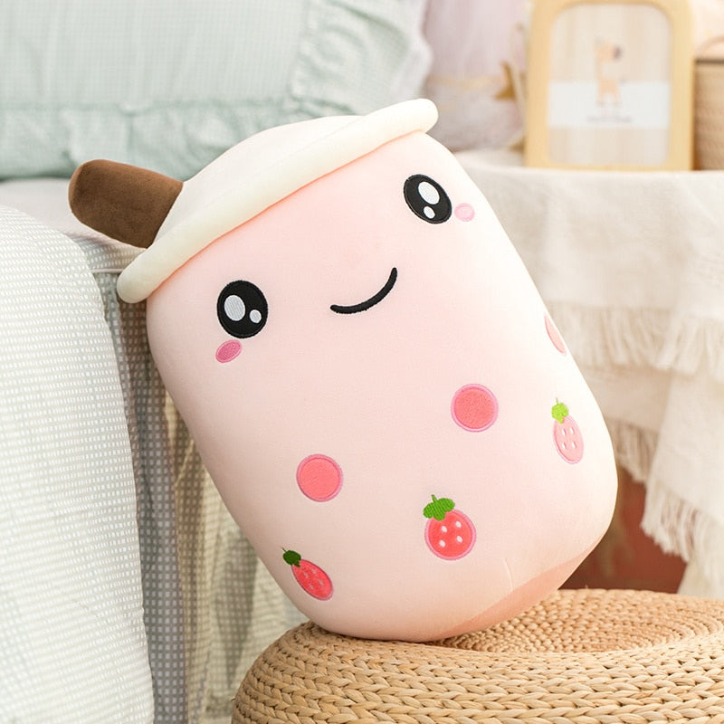 Cute Boba Milk Tea Plushie Toy Soft Stuffed Apple Pink Strawberry Taste Milk Tea Hug Pillow Balls Bubo Tea Cup Cushion