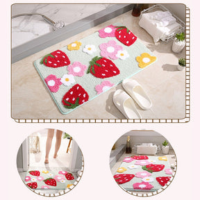 Cute Strawberry Floor Mat Non-Slip Bath Mat Bedroom Hallway Entrance Door Mat Toilet Absorbent Rug Mats Flower Foot Mat Carpet